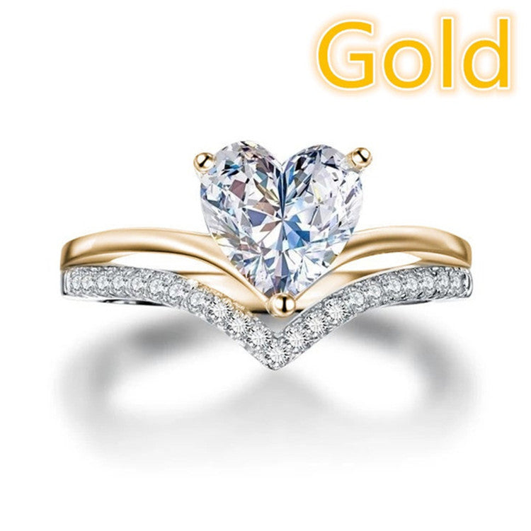 Simple Heart-Shaped Zircon-Inlaid Diamond Ring