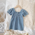 Girls' Dresses Fashion Square Collar Denim Skirt