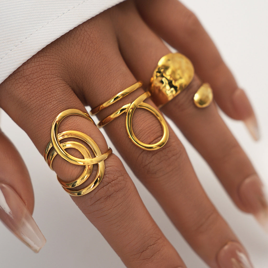 Stainless Steel Geometric Hollow-Out Open Ring, Simple And Stylish