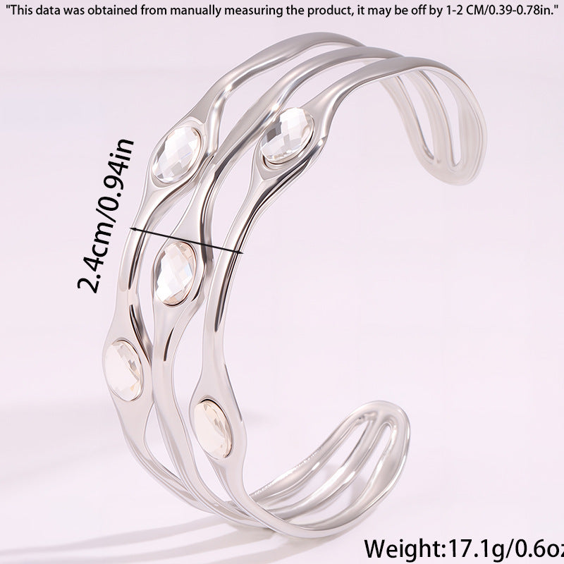 Zircon-encrusted Multi-layered Personalized Open C-shaped Wide Bracelet