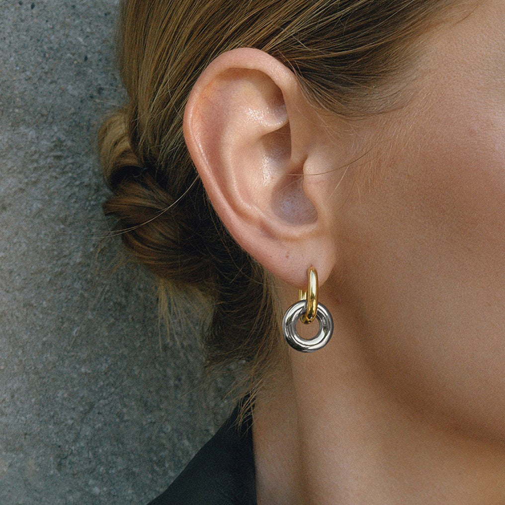 Titanium Steel Double Ring Earrings Light Luxury High Sense Ear Clip