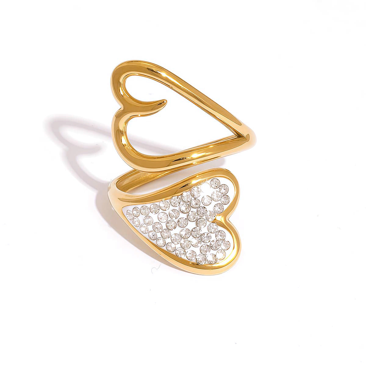 High-End Gold Heart Personalized Diamond-Encrusted Fashionable Minimalist Titanium Steel Ring