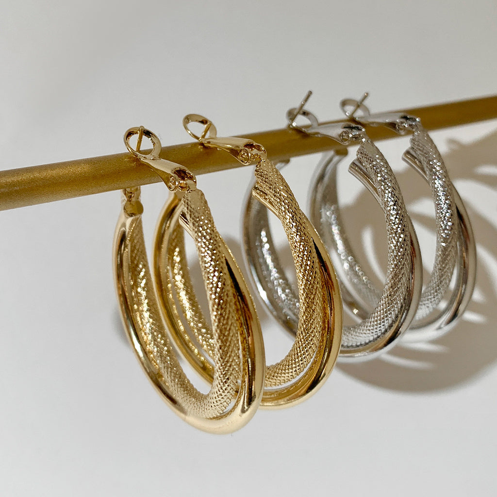 French Retro Easy Matching Commuter Frosted Texture Round Ring Earrings