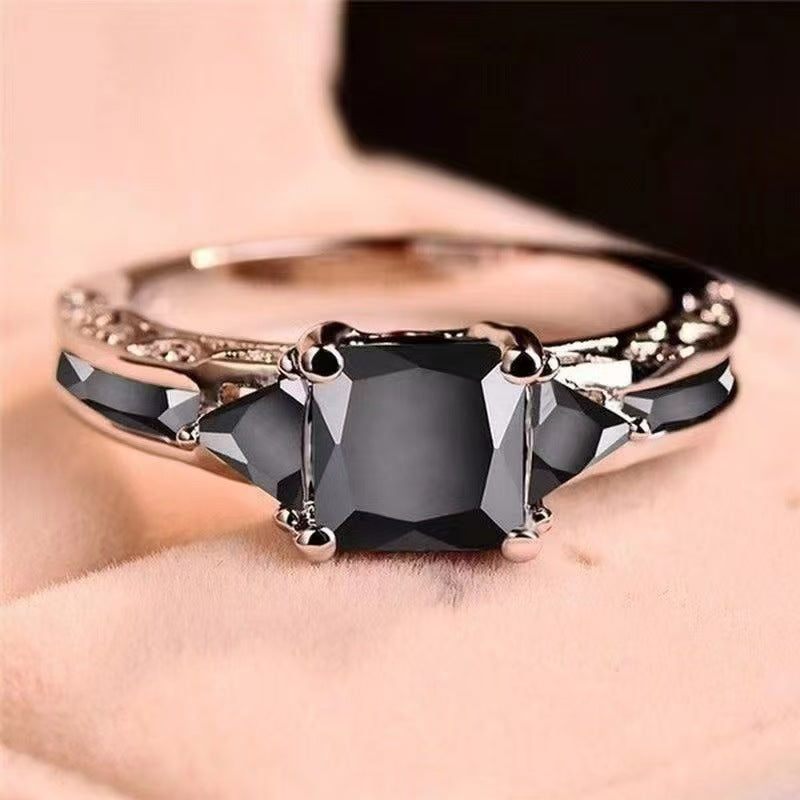 Womens Copper Ring Inlaid With Black Zirconia