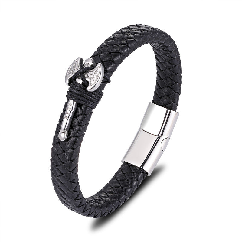 Punk Stainless Steel Leather Braided Bracelet