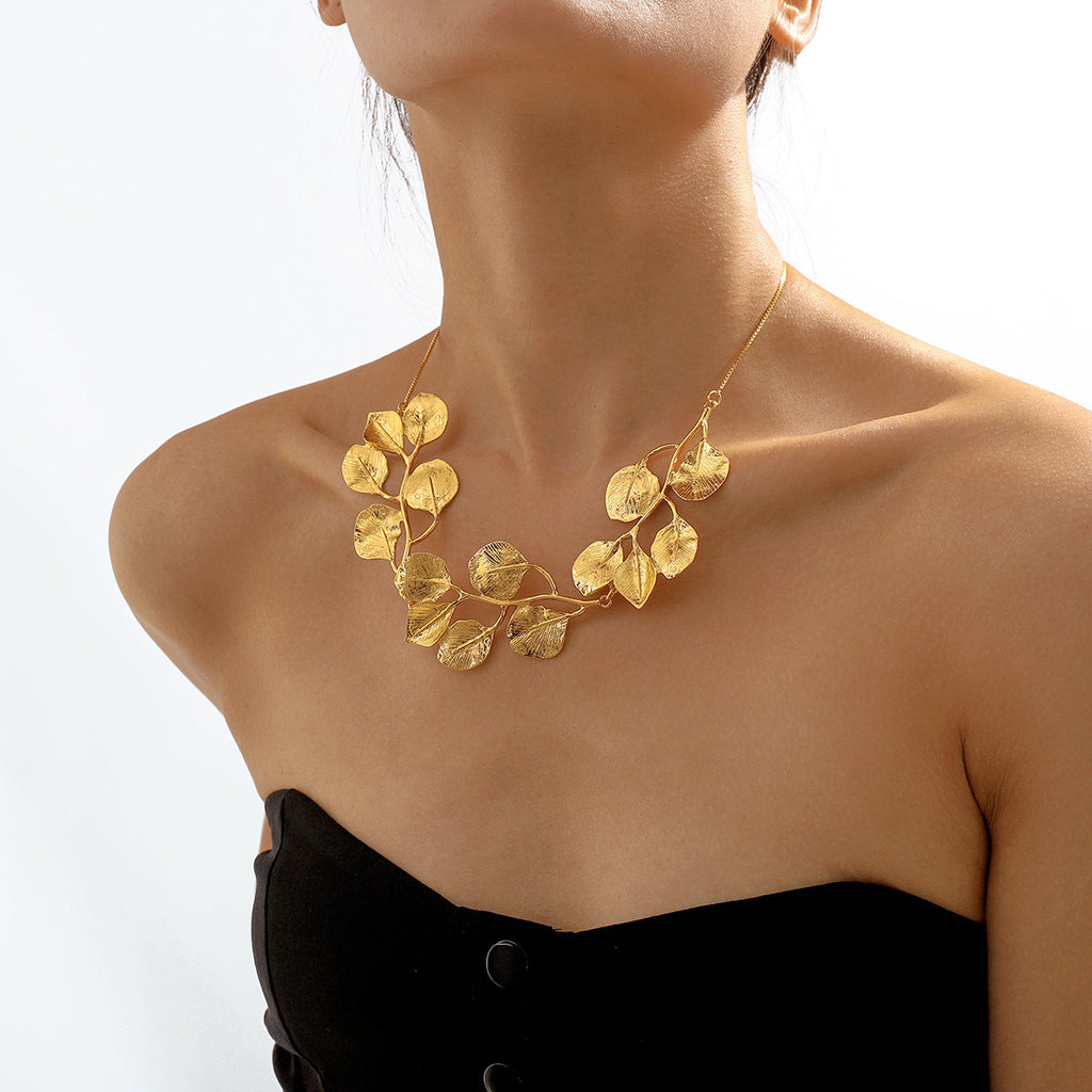 Earring Necklace Luxury Metal Leaf Earrings Choker For Women Personality Jewelry Gift