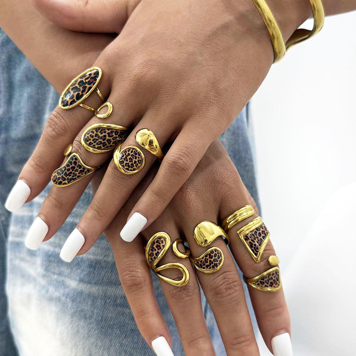 Stainless Steel Leopard Print Geometric Open Ring, Simple And Stylish