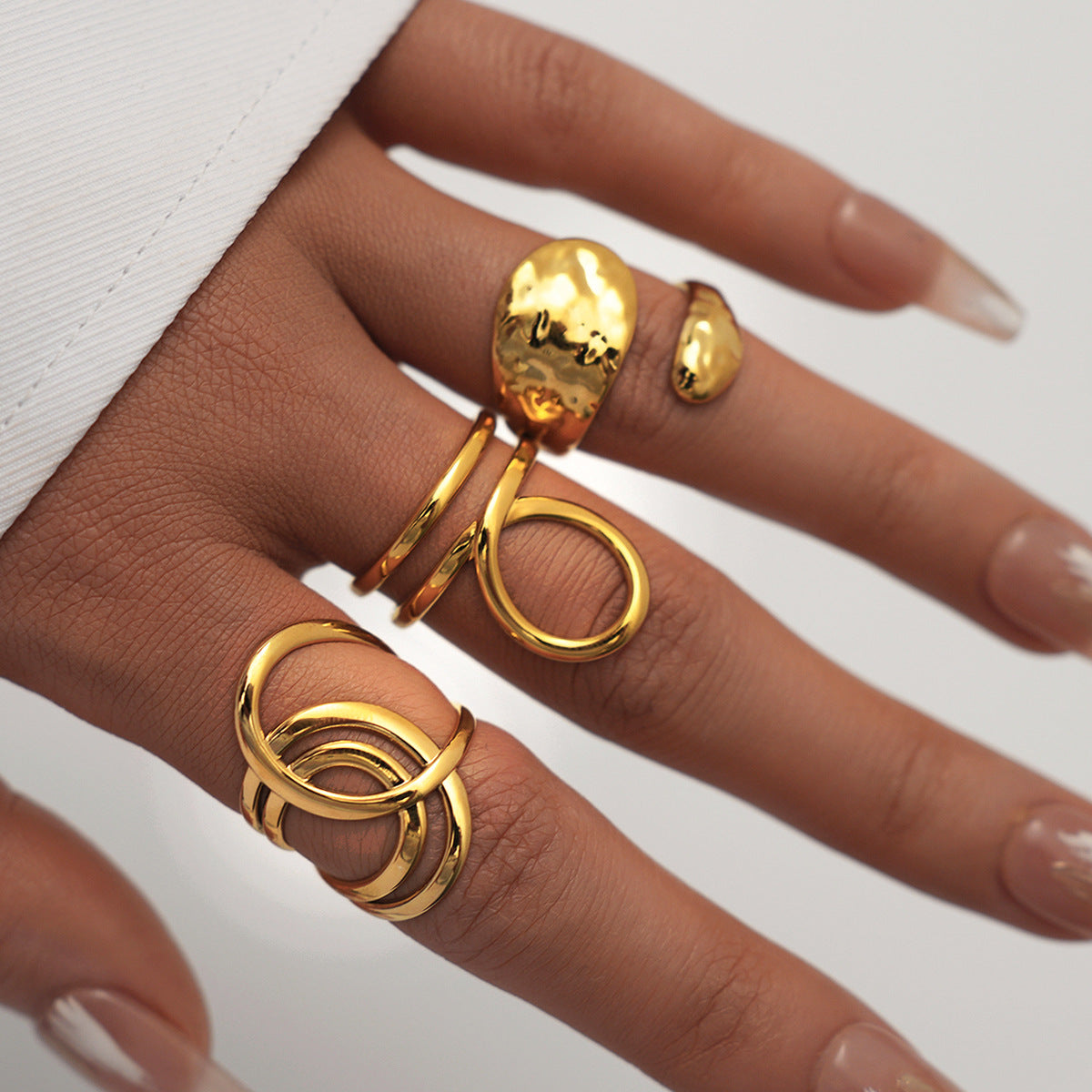 Stainless Steel Geometric Hollow-Out Open Ring, Simple And Stylish