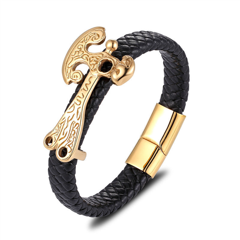 Punk Stainless Steel Leather Braided Bracelet