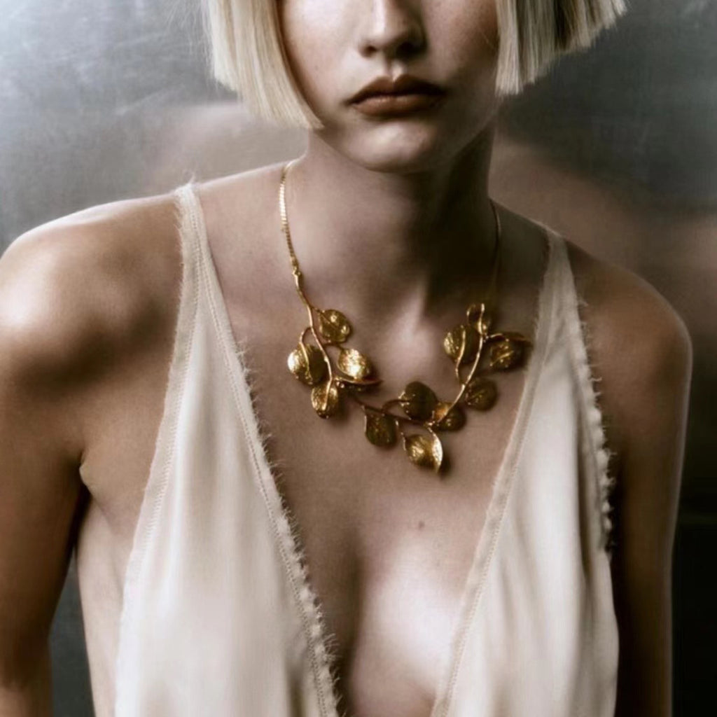Earring Necklace Luxury Metal Leaf Earrings Choker For Women Personality Jewelry Gift