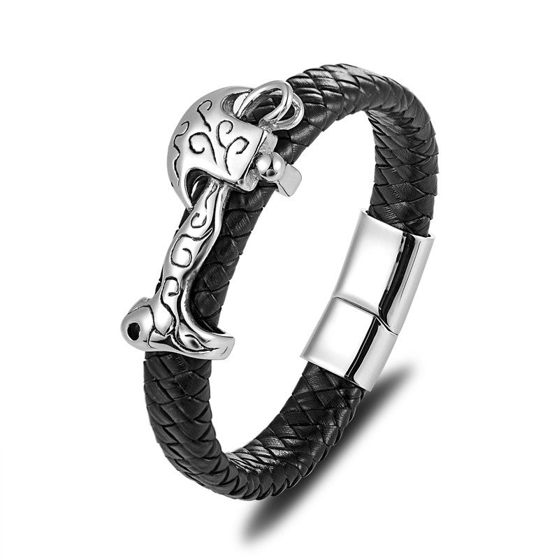 Punk Stainless Steel Leather Braided Bracelet