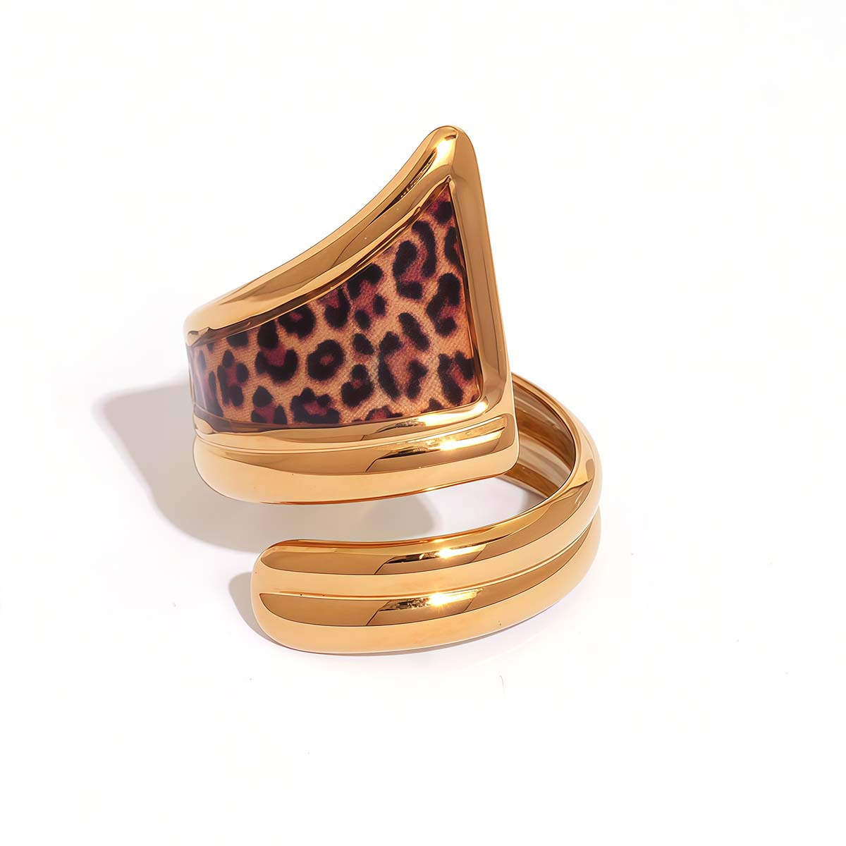 Stainless Steel Leopard Print Geometric Open Ring, Simple And Stylish