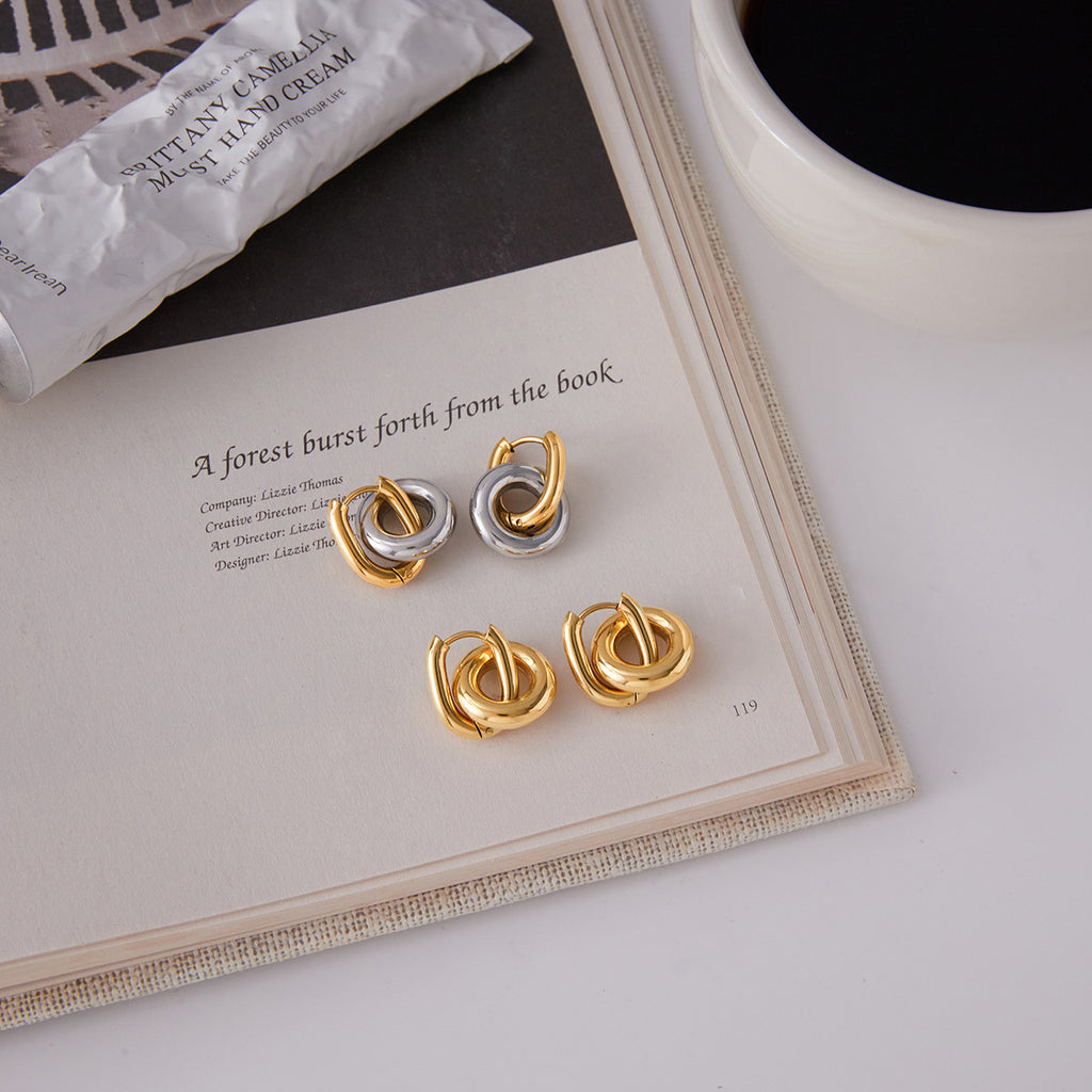 Titanium Steel Double Ring Earrings Light Luxury High Sense Ear Clip