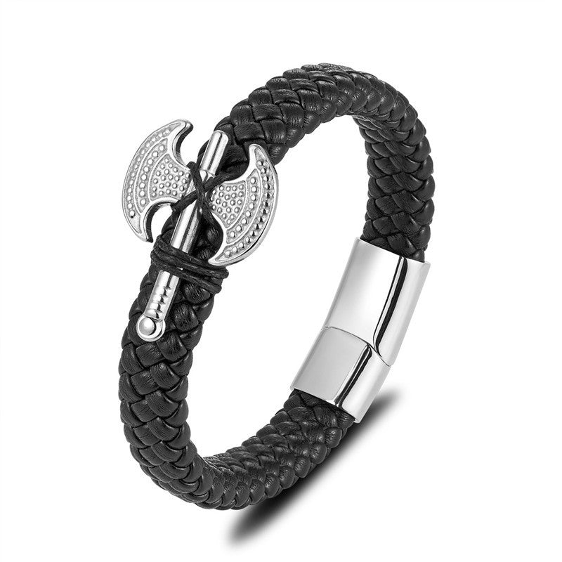 Punk Stainless Steel Leather Braided Bracelet