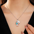 Stainless Steel Crystal Pendant Necklace For Women Colorful Gemstone Geometric Choker Jewelry