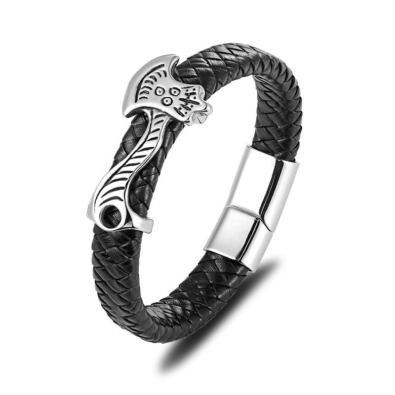 Punk Stainless Steel Leather Braided Bracelet