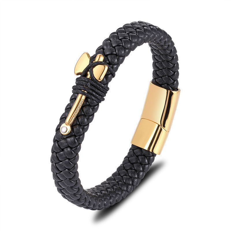 Punk Stainless Steel Leather Braided Bracelet