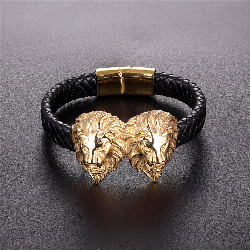 Mens Jewelry Titanium Steel Stainless Steel Black Leather Cord Bracelet