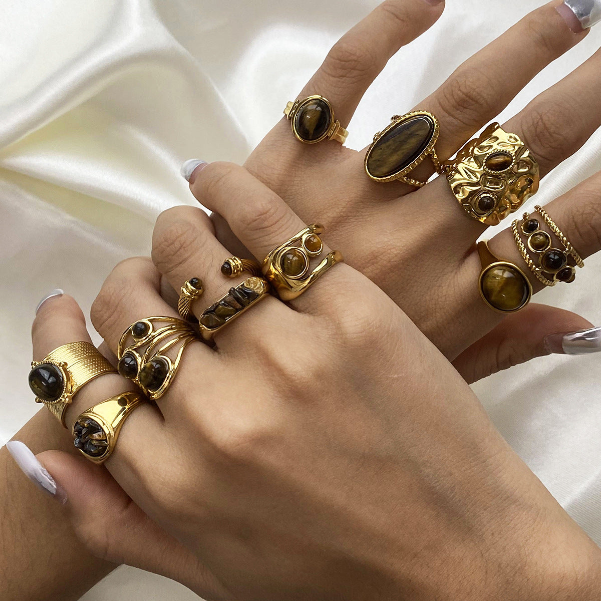 Tigers Eye Ring Niche High-End Hand Accessory In Titanium Steel That Wont Fade