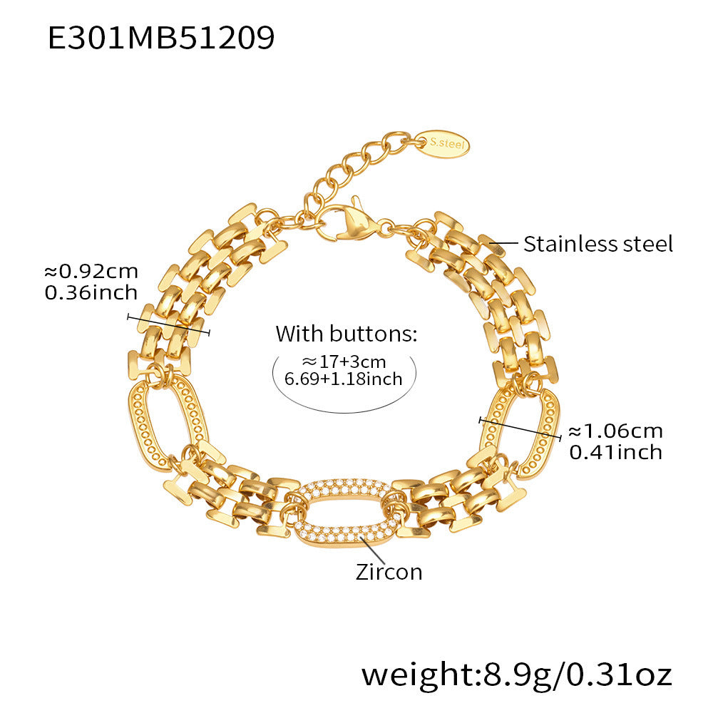 Light Luxury Stainless Steel Bracelet With Full Zirconia Stones For Women