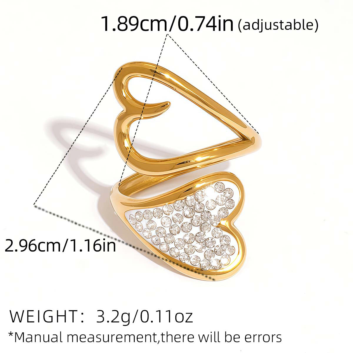 High-End Gold Heart Personalized Diamond-Encrusted Fashionable Minimalist Titanium Steel Ring