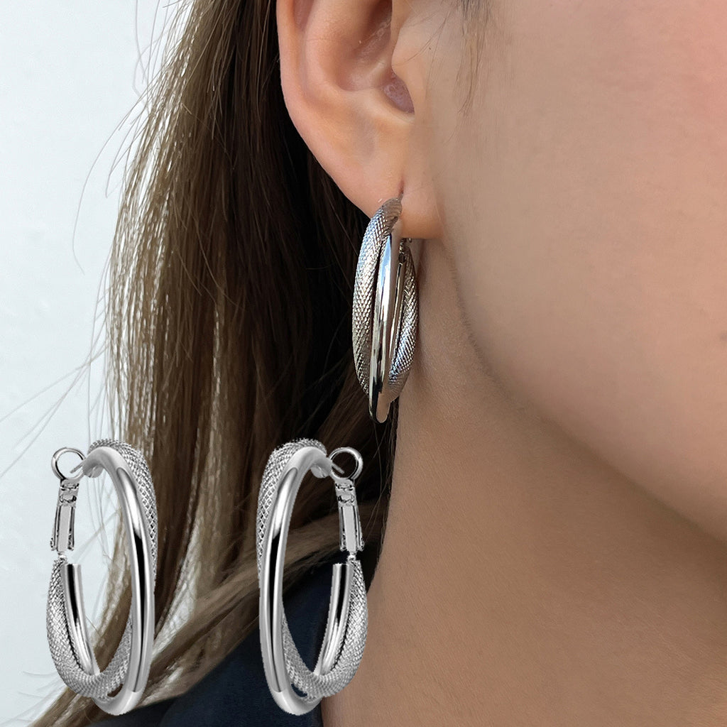 French Retro Easy Matching Commuter Frosted Texture Round Ring Earrings