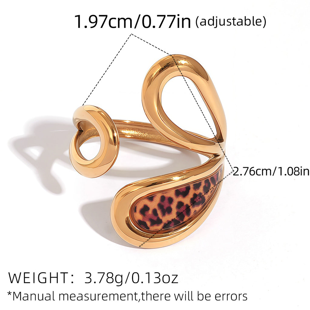 Stainless Steel Leopard Print Geometric Open Ring, Simple And Stylish