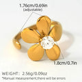 Stainless Steel 18K Gold-Plated Zircon Flower Open Ring For Women