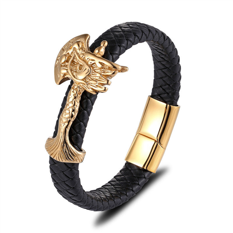 Punk Stainless Steel Leather Braided Bracelet