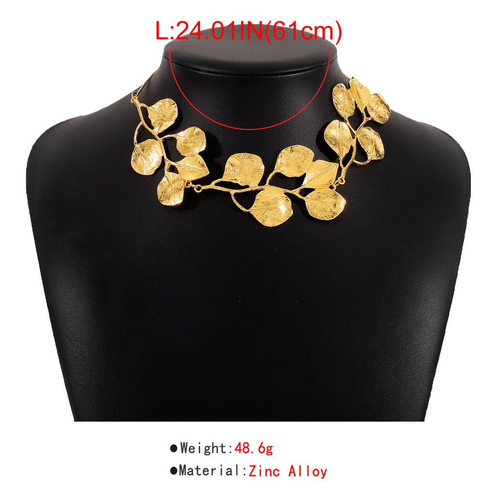 Earring Necklace Luxury Metal Leaf Earrings Choker For Women Personality Jewelry Gift