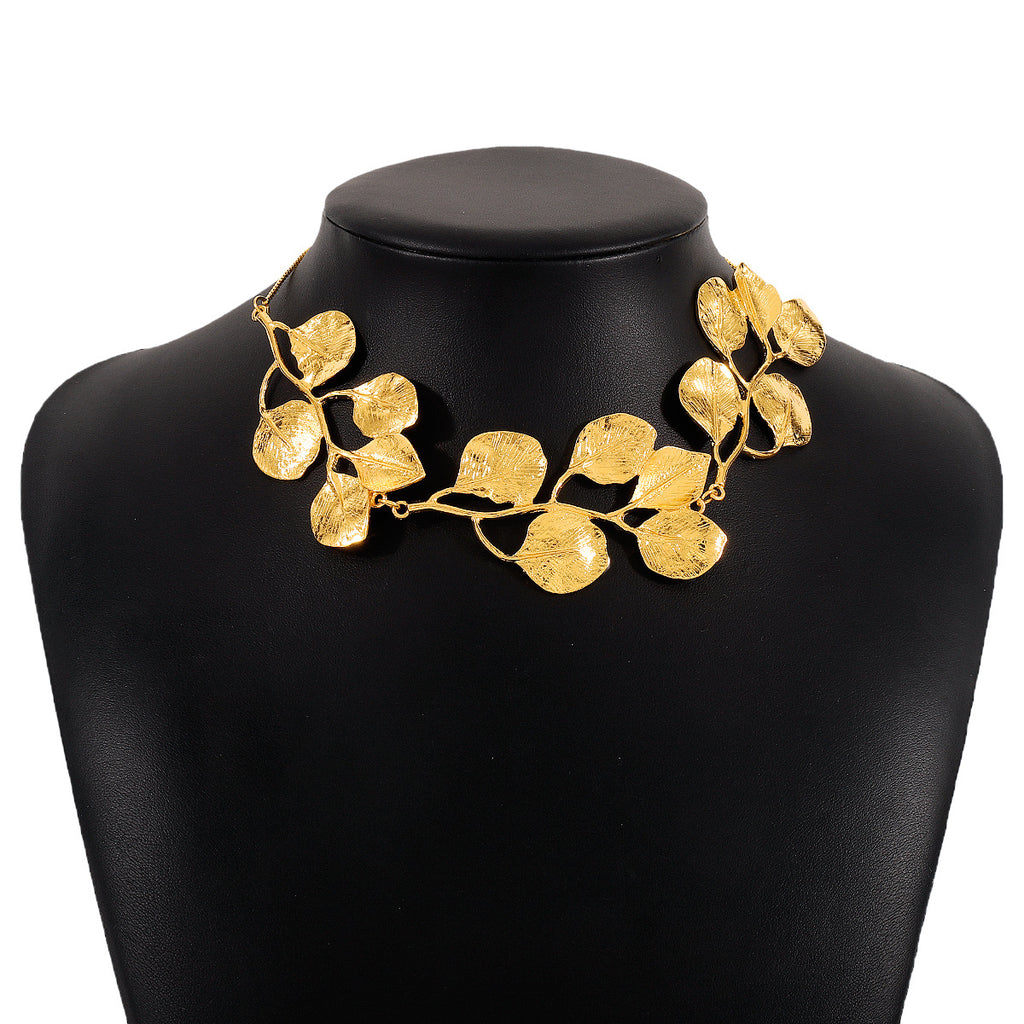 Earring Necklace Luxury Metal Leaf Earrings Choker For Women Personality Jewelry Gift