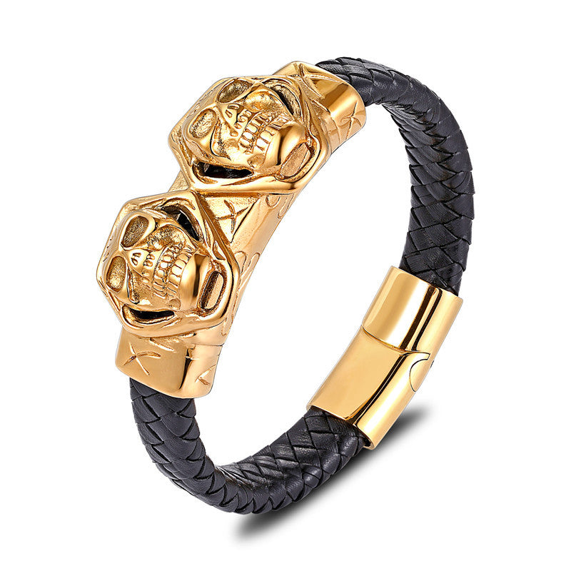 Mens Jewelry Titanium Steel Stainless Steel Black Leather Cord Bracelet