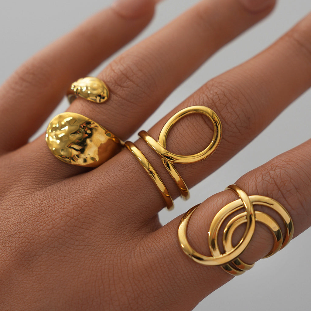 Stainless Steel Geometric Hollow-Out Open Ring, Simple And Stylish