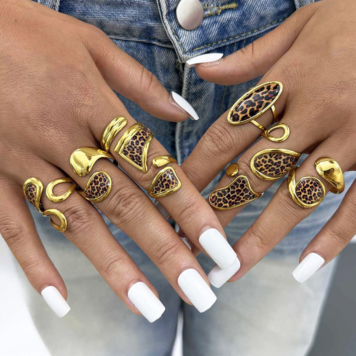 Stainless Steel Leopard Print Geometric Open Ring, Simple And Stylish