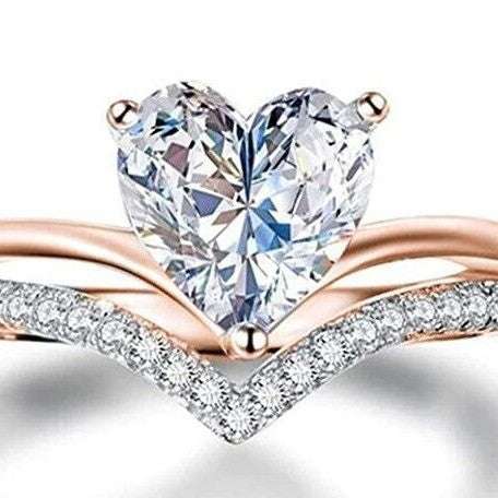 Simple Heart-Shaped Zircon-Inlaid Diamond Ring