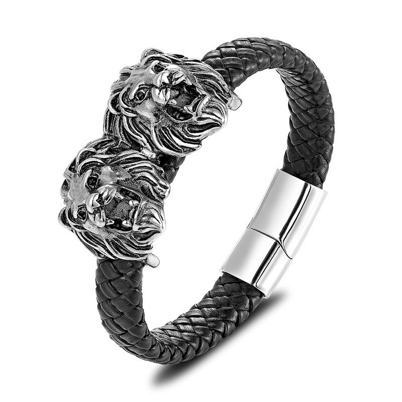 Mens Jewelry Titanium Steel Stainless Steel Black Leather Cord Bracelet