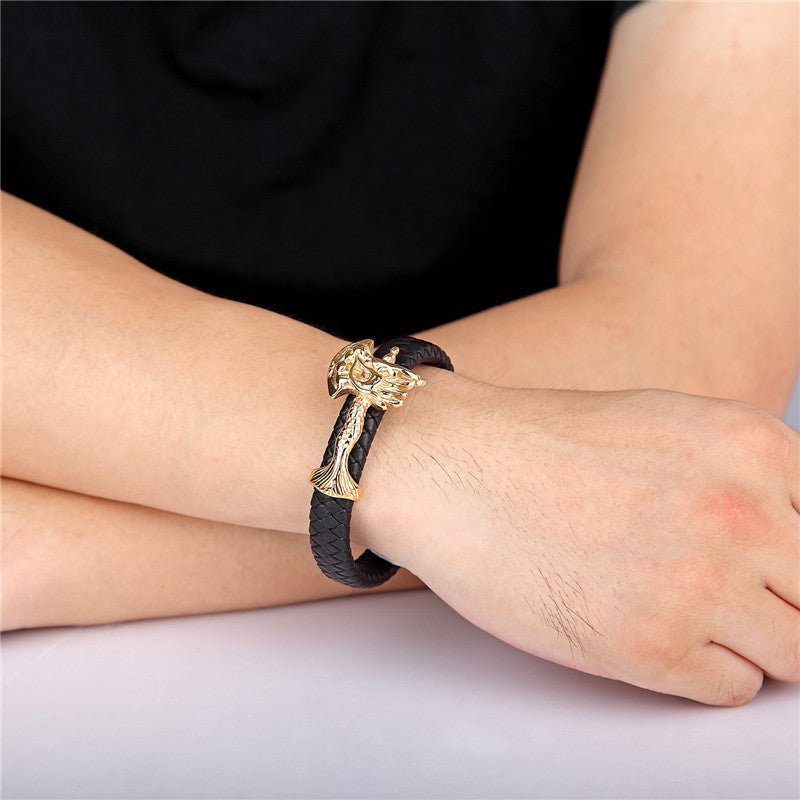 Punk Stainless Steel Leather Braided Bracelet